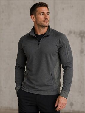 Hylete Men's Quarter-Zip Performance Pullover Charcoal Gray Jacket Top Sports